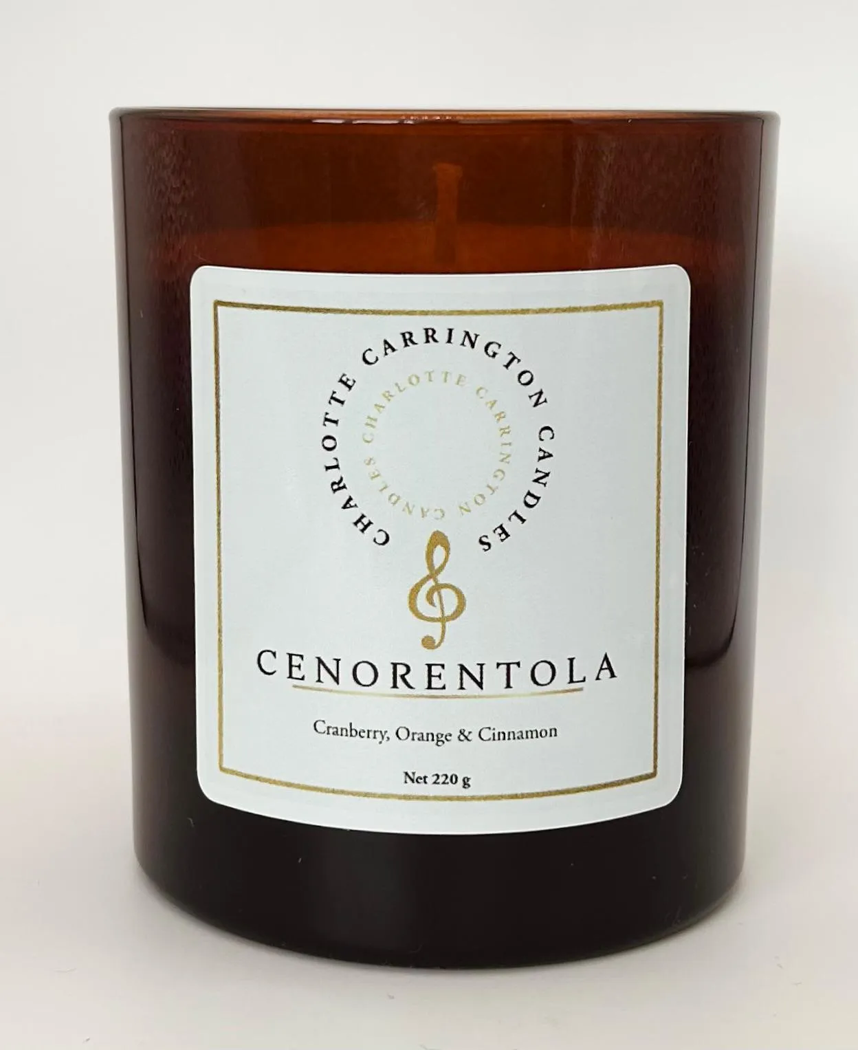 The front label of the Cenorentola scented candle from Charlotte Carrington Candles